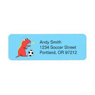 Funny Soccer Player Cartoon Dinosaur Label