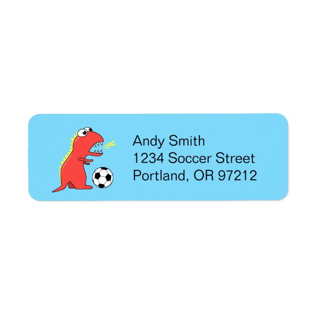 Funny Soccer Player Cartoon Dinosaur Label (Front)