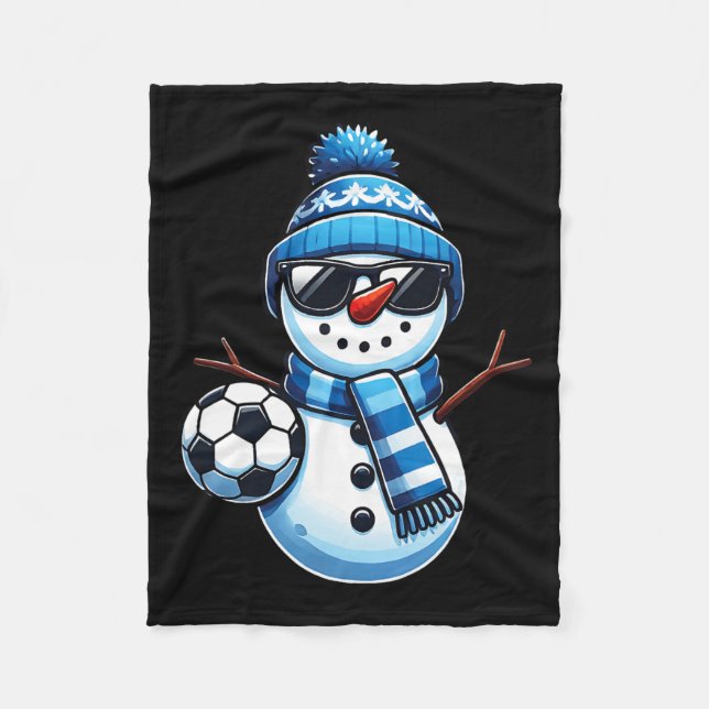 Funny Soccer Snowman Winter Sports Lovers Christma Fleece Blanket (Front)
