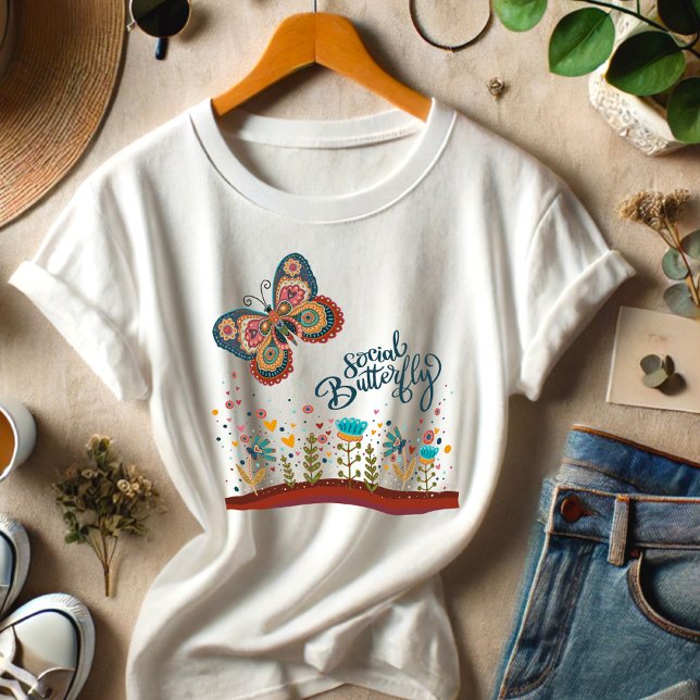 Funny Social Butterfly Colorful Folk Inspirivity  Tri-Blend Shirt (Creator Uploaded)