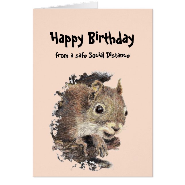 Funny Social Distancing Birthday Cute Squirrel Cards (Front)