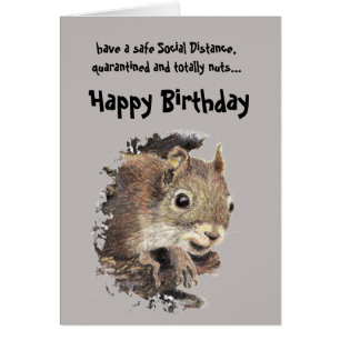 Funny Social Distancing Birthday Cute Squirrel Cards