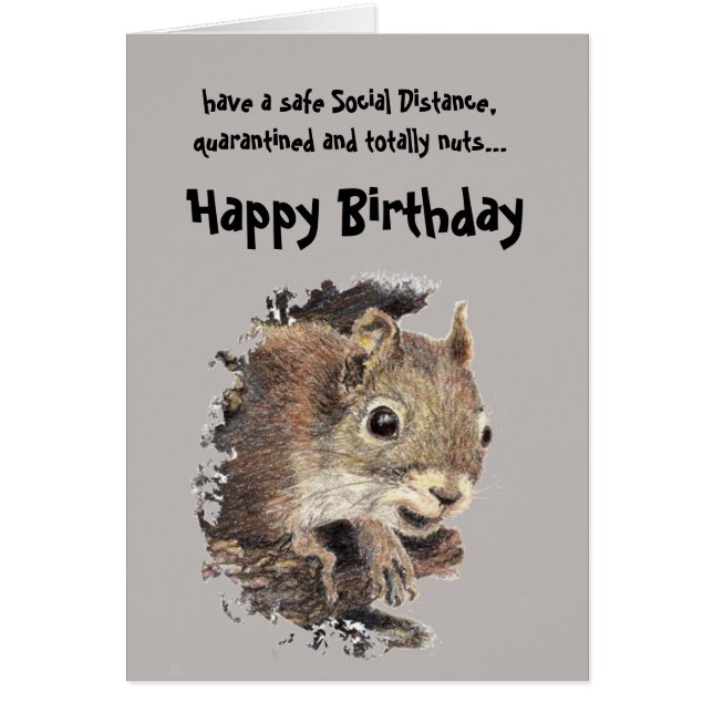 Funny Social Distancing Birthday Cute Squirrel Cards (Front)