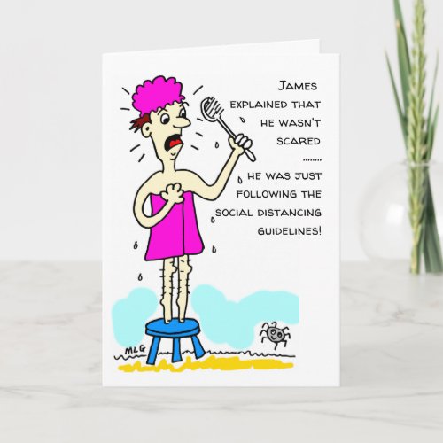Funny Social Distancing Cartoon Man Towel Card