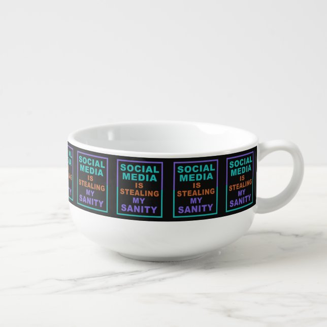 Funny “Social Media” soup mug (Left)