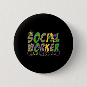 Funny Social Worker Mardi Gras Shirt Festival Part Button