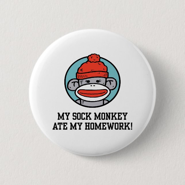 Funny Sock Monkey Button (Front)