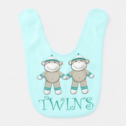 Funny Sock Monkey Twins Baby Bib