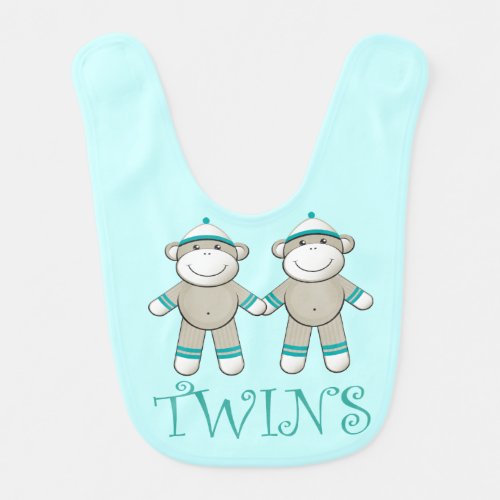 Funny Sock Monkey Twins Baby Bib