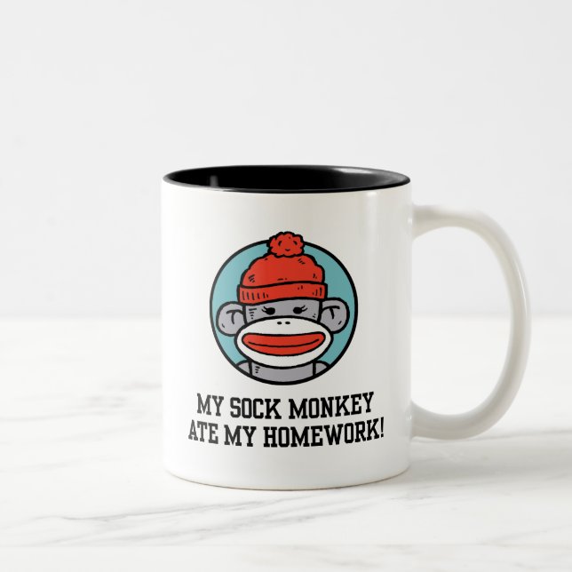 Funny Sock Monkey Two-Tone Coffee Mug (Right)