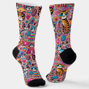Funny Socks For Cat Lovers Vibrant Pattern