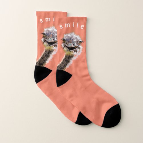 Funny Socks Playful Ostrich Smile _ Choose Colors