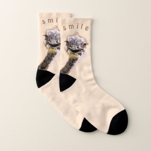 Funny Socks with Playful Happy Ostrich _ Smile