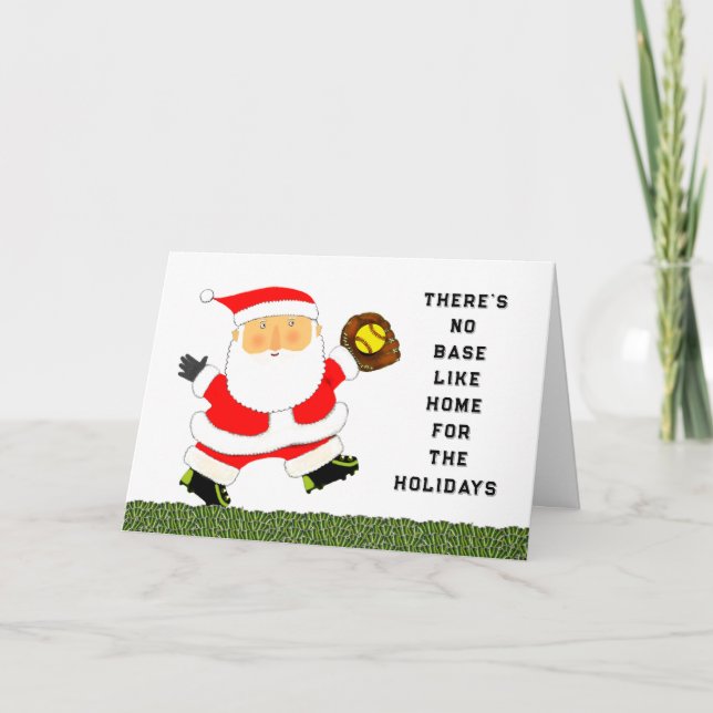 Funny Softball Christmas Holiday Card (Front)