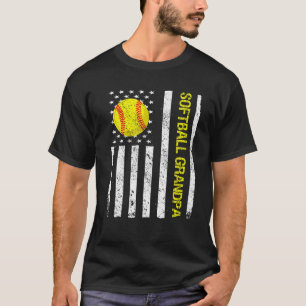 Funny Softball Grandpa American USA Flag T-Shirt