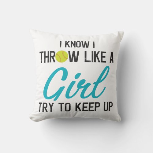 Funny Softball Pitcher Batter Catcher Girls Throw Pillow