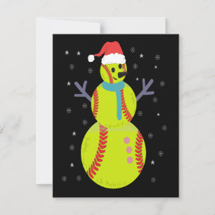 Funny Softball Snowman Christmas New Year Gift Note Card