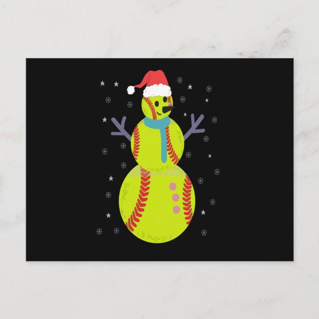 Funny Softball Snowman Christmas New Year Gift Postcard (Front)