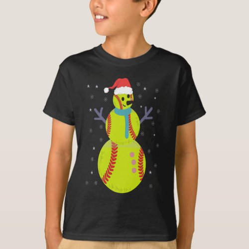 Funny Softball Snowman Christmas New Year Gift T_Shirt