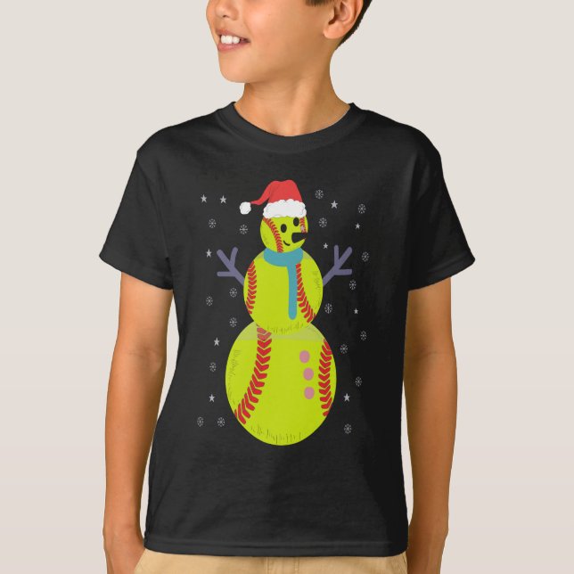 Funny Softball Snowman Christmas New Year Gift T-Shirt (Front)