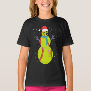 Funny Softball Snowman Christmas New Year Gift T-Shirt