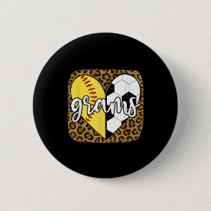 Funny Softball Soccer Grams Heart Leopard Button