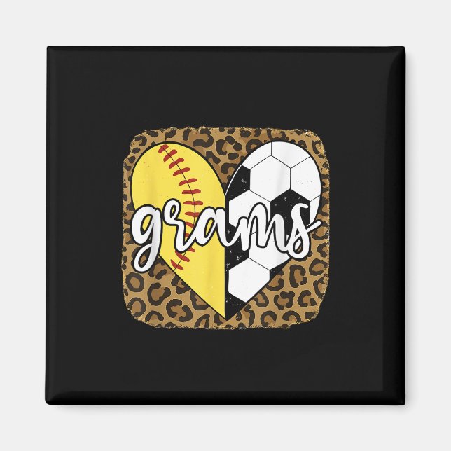 Funny Softball Soccer Grams Heart Leopard  Magnet (Front)