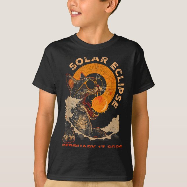 Funny Solar Eclipse February 17 Cat T-Shirt (Front)