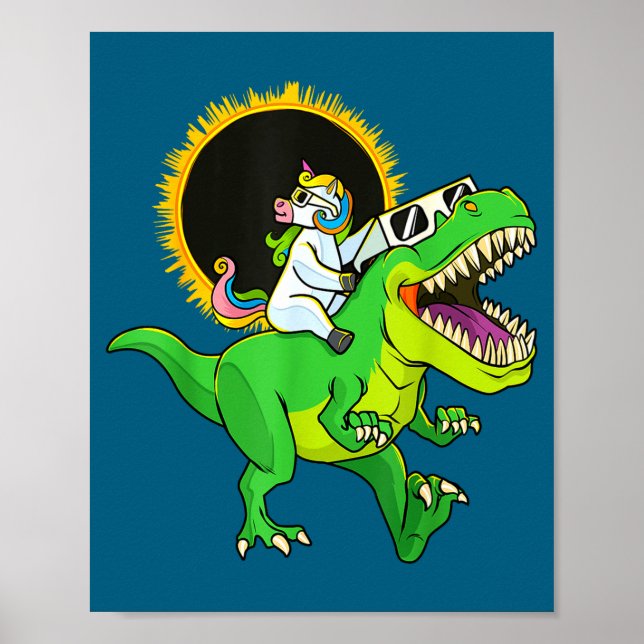 Funny Solar Eclipse Unicorn Riding Rex Poster (Front)