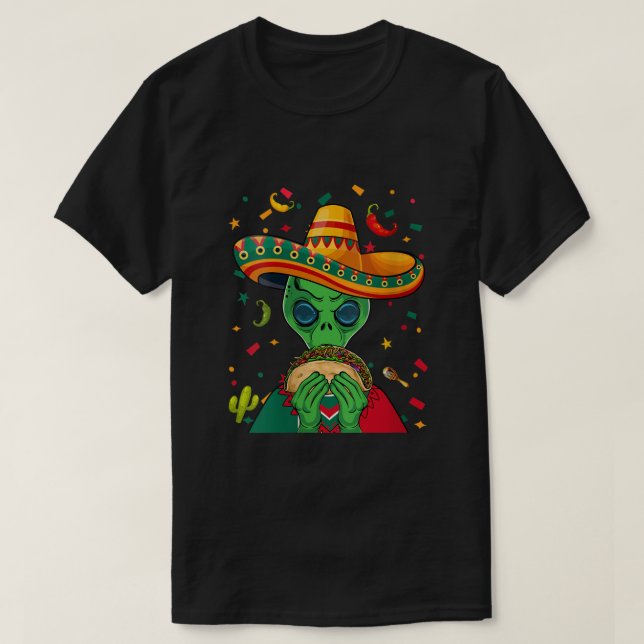 Funny Sombrero Alien Taco UFO Mexico Flag Cinco D T-Shirt (Design Front)