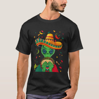 Funny Sombrero Alien Taco UFO Mexico Flag Cinco D T-Shirt