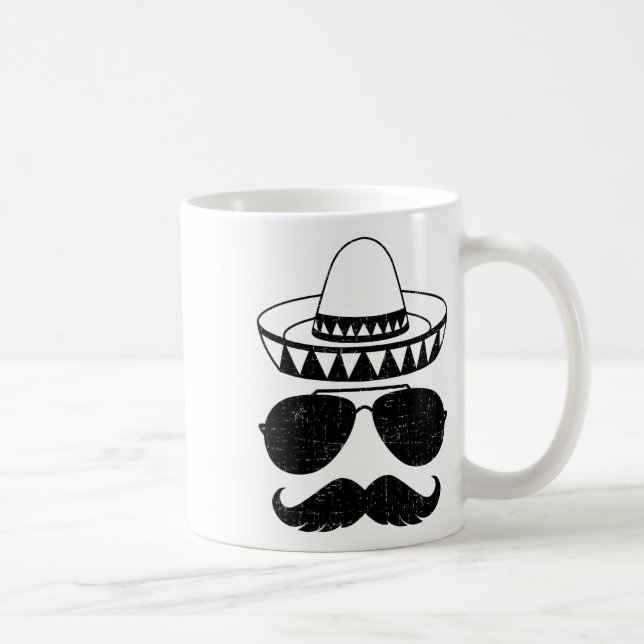 Funny Sombrero Face With Mustache For Mexican Cinc Coffee Mug (Right)