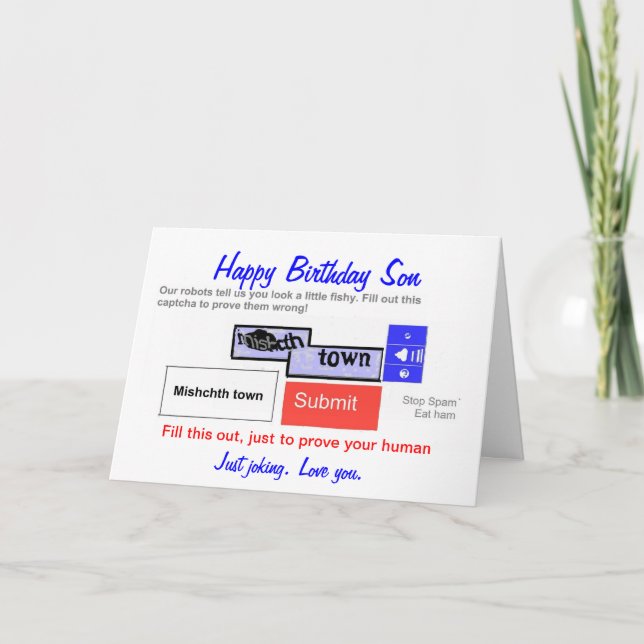 Funny Sons Birthday card. Are you a robot? Card (Front)