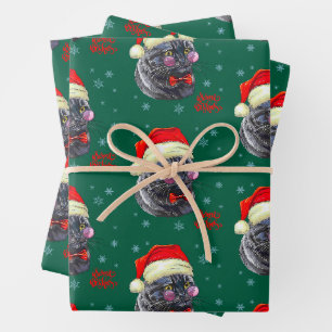 Funny Sophisticated Santa Hat Cat Wrapping Paper Sheets