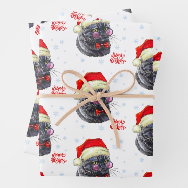 Funny Sophisticated Santa Hat Cat Wrapping Paper Sheets (In situ)