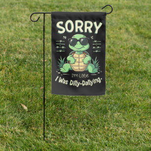 Funny Sorry I’m Late Turtle with Retro Aesthetic Garden Flag