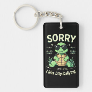Funny Sorry I’m Late Turtle with Retro Aesthetic Keychain