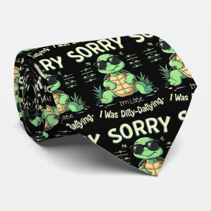 Funny Sorry I’m Late Turtle with Retro Aesthetic Neck Tie
