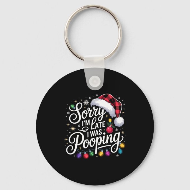 Funny Sorry I'm Late I Was Ong Xmas Lights Red San Keychain (Front)
