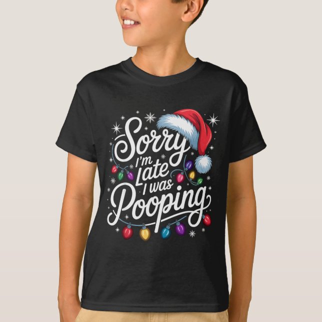 Funny Sorry I'm Late I Was Ong Xmas Lights Red San T-Shirt (Front)