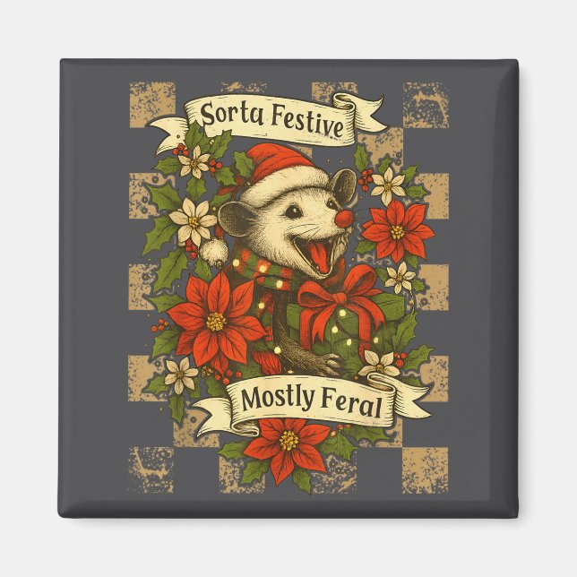 Funny Sorta Festive Mostly Feral Ssum Christmas Os Magnet (Front)