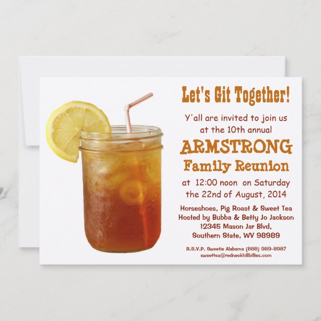 Funny Southern Family Reunion Sweet Tea Invitation (Front)