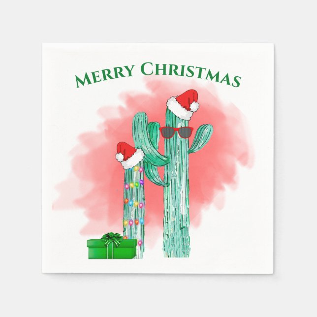 Funny Southwest Cactus Sunglasses Christmas Napkins (Front)