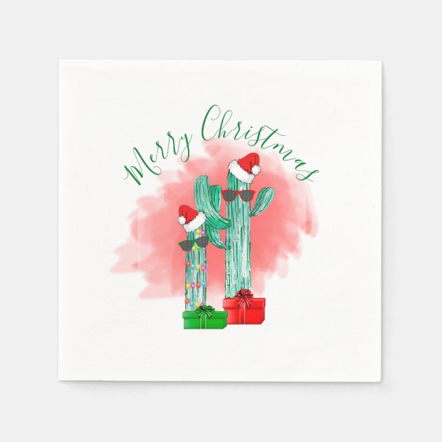 Funny Southwest Cactus Sunglasses Christmas Napkins (Front)