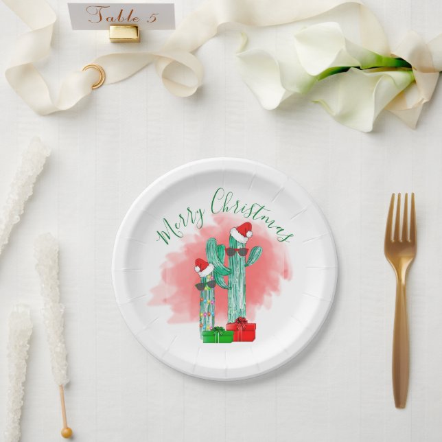 Funny Southwest Cactus Sunglasses Christmas Paper Plates (Wedding)