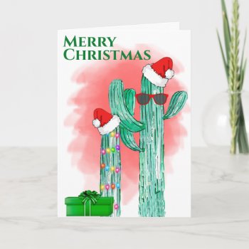 Funny Southwest Cactus Sunglasses Custom Holiday Card by PaPr_Emporium at Zazzle