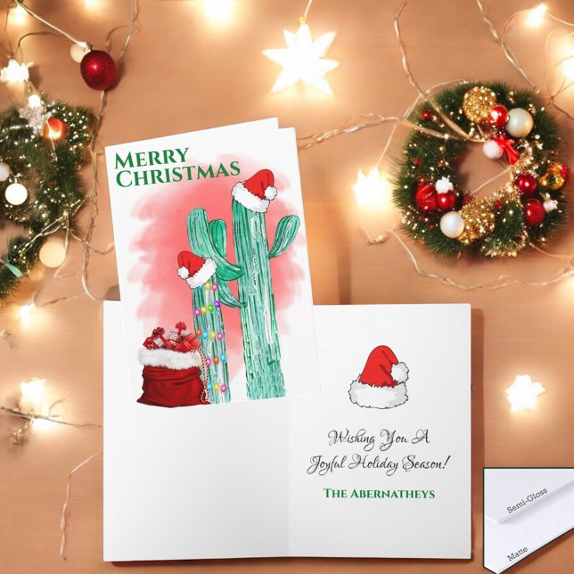 Funny Southwest Merry Christmas Saguaro Cactus Holiday Card (Christmas folding greeting card cover and inside template text)