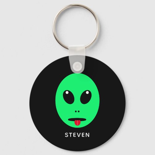 Funny Space Alien Black Green Personalized Keychain