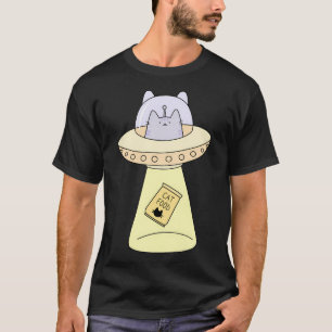 Funny Space Alien Cat Abducting Cat Food T-Shirt
