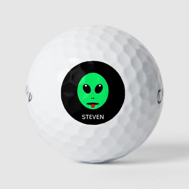 Funny Space Alien Green Black Personalized Golf Balls (Front)